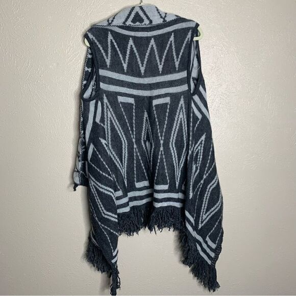 San lorenzo open front fringe wool alpaca sleeveless cardigan gray - Picture 6 of 10